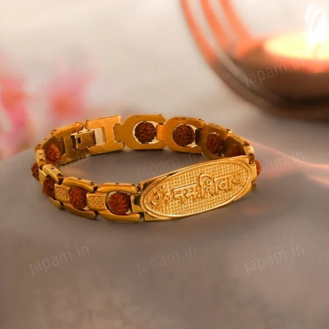 Gold Plated Om Rudraksha Bracelet