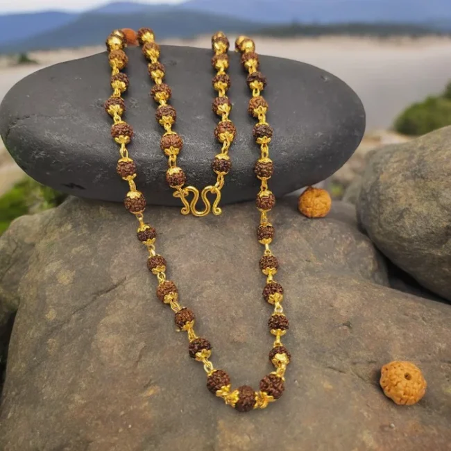 Gold Plated Rudraksha Necklace Mala - Image 2