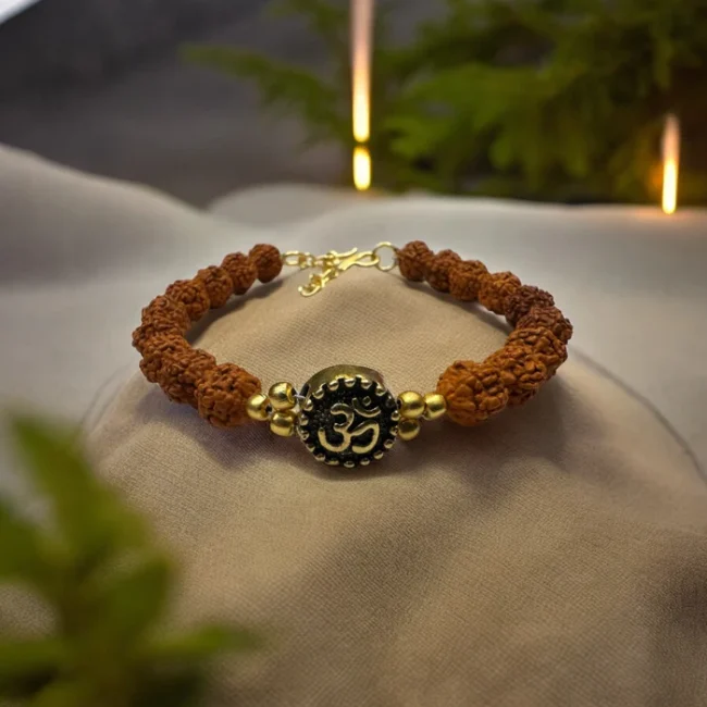 Gold Plated Om Rudraksha Bracelet - Image 2
